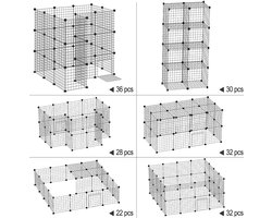1 stuk - Huisdieren kooi - Spel hek - Kleine dieren kroeg - 146 x 73 x 73 cm - Modulair ontwerp - Twee lagen - 36 panelen - Ronde hoeken - Zwart draad