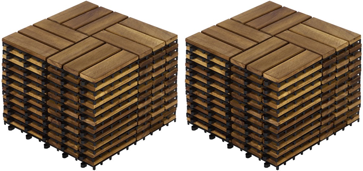 REDOM - Vlondertegels - Interlocking - Checker patroon - Buitenvloer - Terras en balkon - Acaciahout - Geel - 30 x 30 x 2 cm