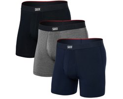 SAXX Boxershorts Heren met Stop Drop Technology - Vibe Xtra Soft Comfort - 3-Pack - Zwart / Grijs / Navy - Maat XL