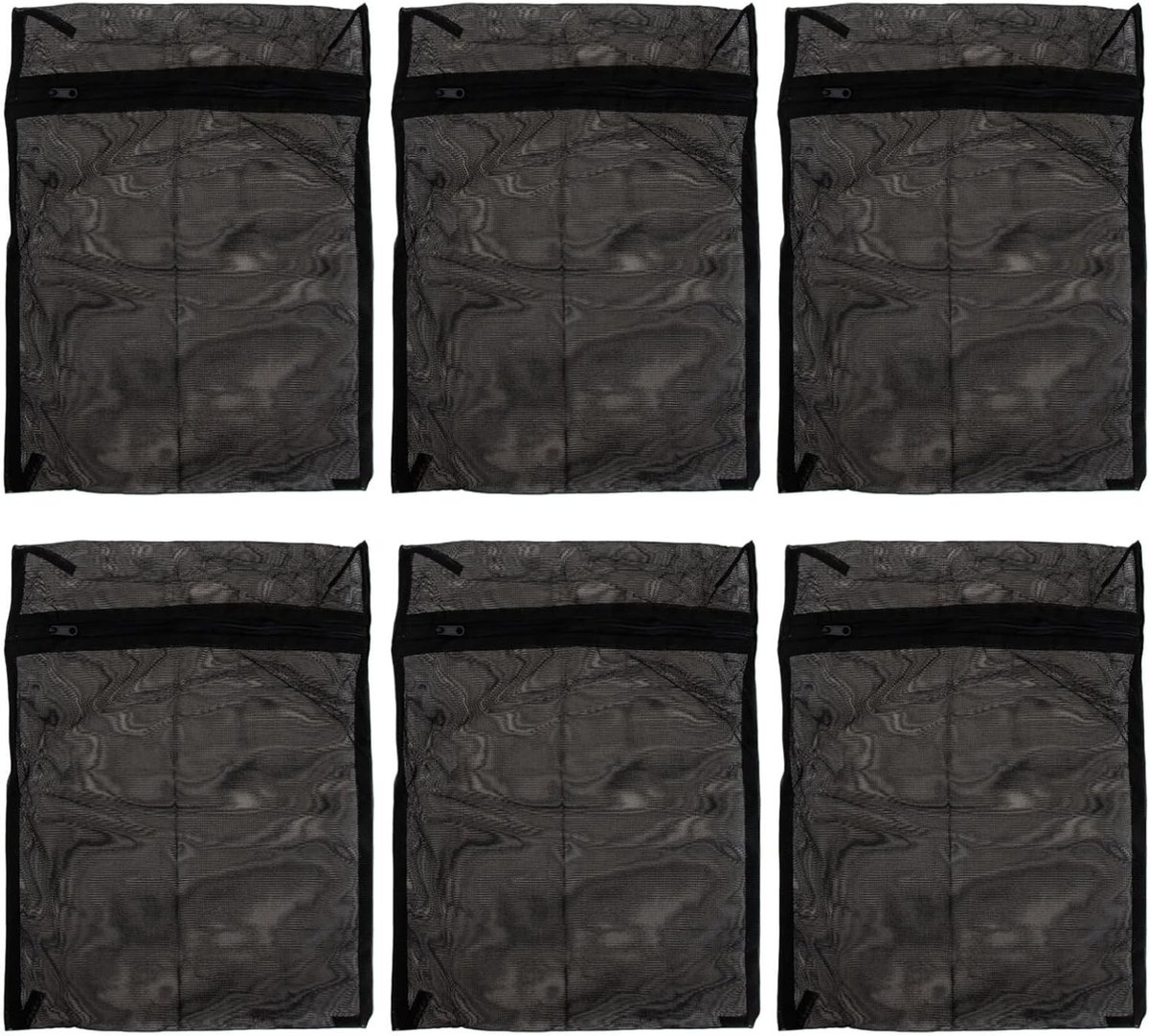Zwart Mesh Waspakket 30 x 40 cm van Polyester met Rits voor Lingerie en Sokken, Set van 6, Ideaal voor Wasmachine en Reizen, Duurzaam en Handig