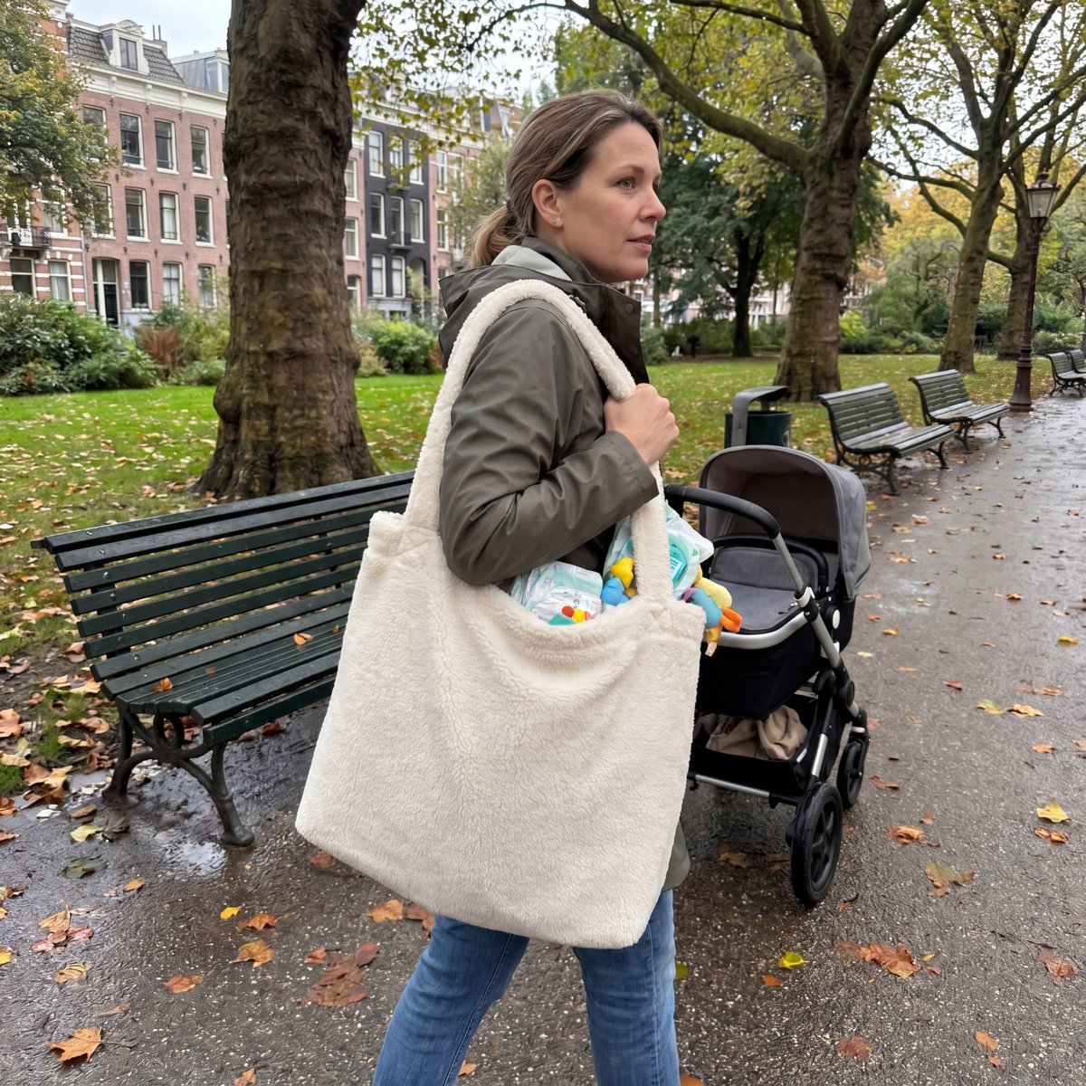 Funnies Luiertas Teddy Mom Bag Shopper - Off White thumbnail 4