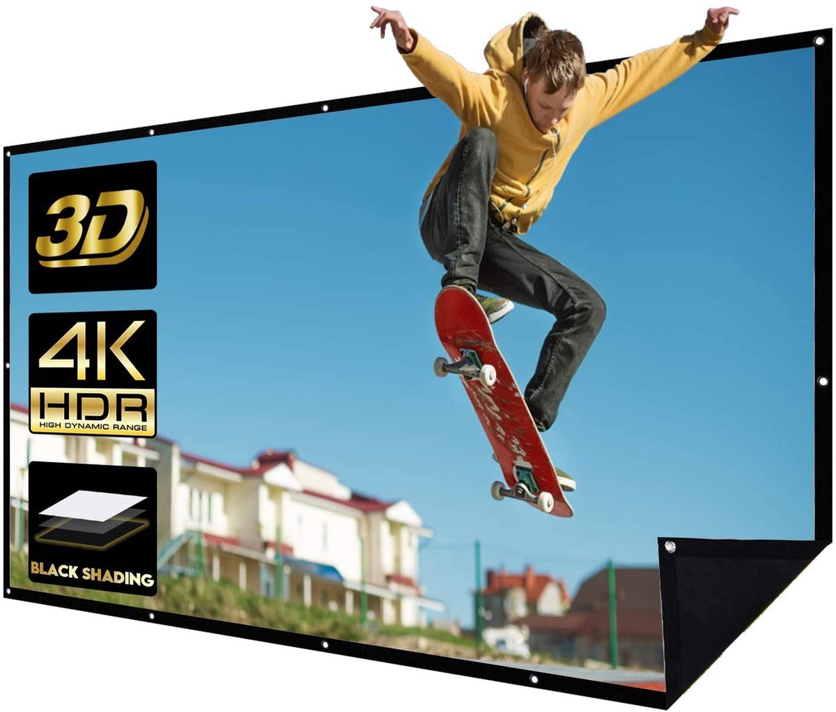 SnelShoppen - Beamerscherm 100 inch 16:9 - 4K HD/3D Projectie - Zwarte Achterkant Tegen Doorlekkend Licht - Wandmontage met 12 Gaten, 15 Haken en Draa