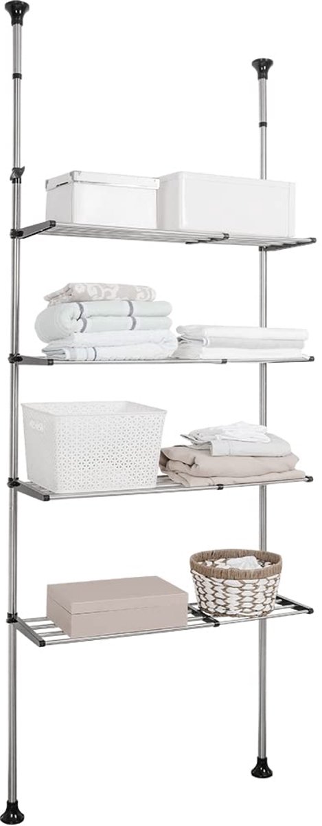 SnelShoppen - 4-Tier Boven Het Toilet Opbergrek - Ruimtebesparende Badkamer Organizer Met Verstelbare Hoogte en Breedte - Zwart - Ideaal Voor Wasmachi
