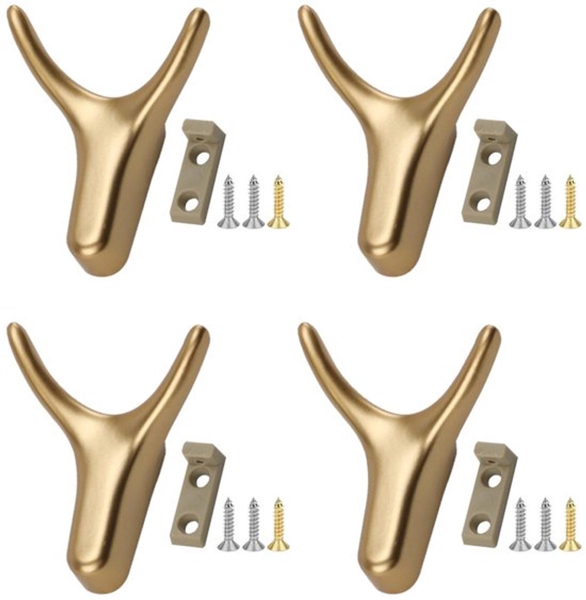 Kledinghaken 4 Stuks - Wandhaken - Zinklegering - Matte Gouden Wandhaak - Kleding Haken - 6 x 5.5 cm