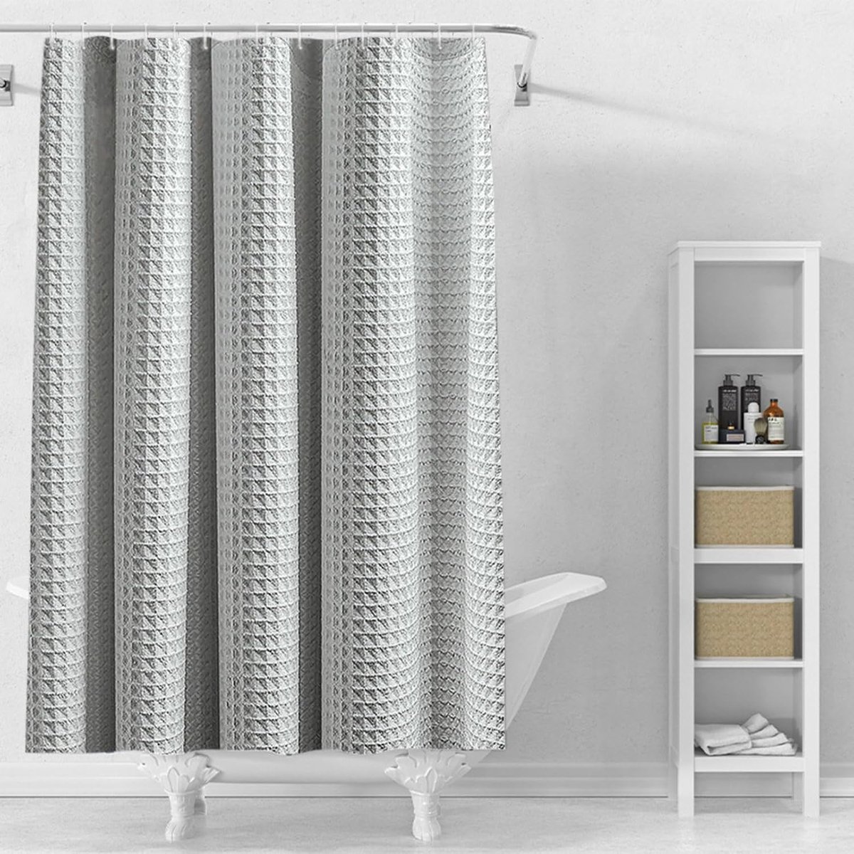 SnelShoppen - Waffle Douchegordijn Badgordijn 200 x 200 cm Waterafstotend Polyester Anti-Schimmel Zacht en Duurzaam met Plastic Haken