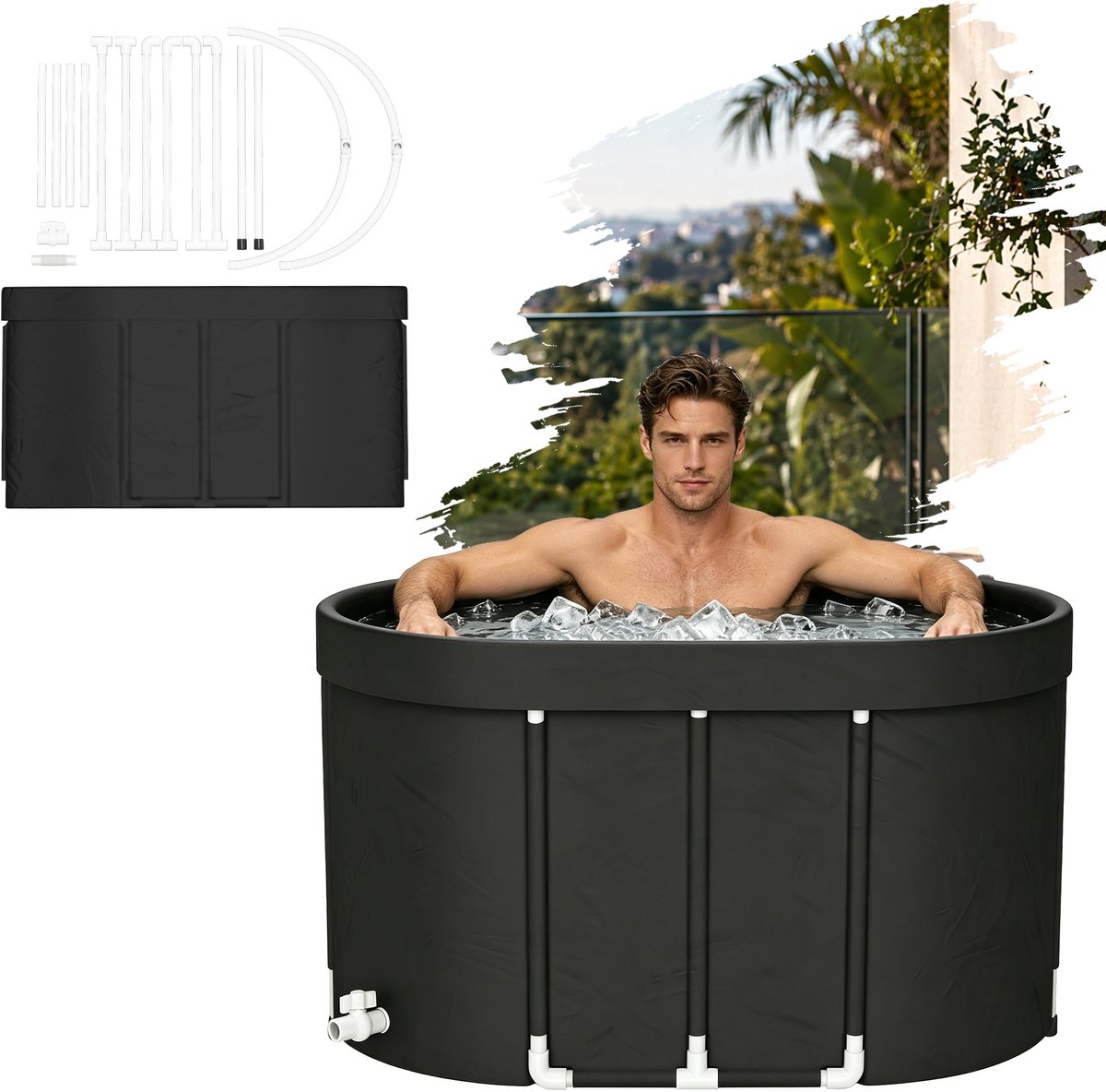 IJsbad Ovaal 512L 115x68x66 cm - Opvouwbare & Mobiele Badkuip voor Koudwatertherapie - Ideaal voor Spierherstel en Sneller Lichaamsherstel - Geschikt voor Thuis, Tuin, Badkamer & Balkon - NAIZY