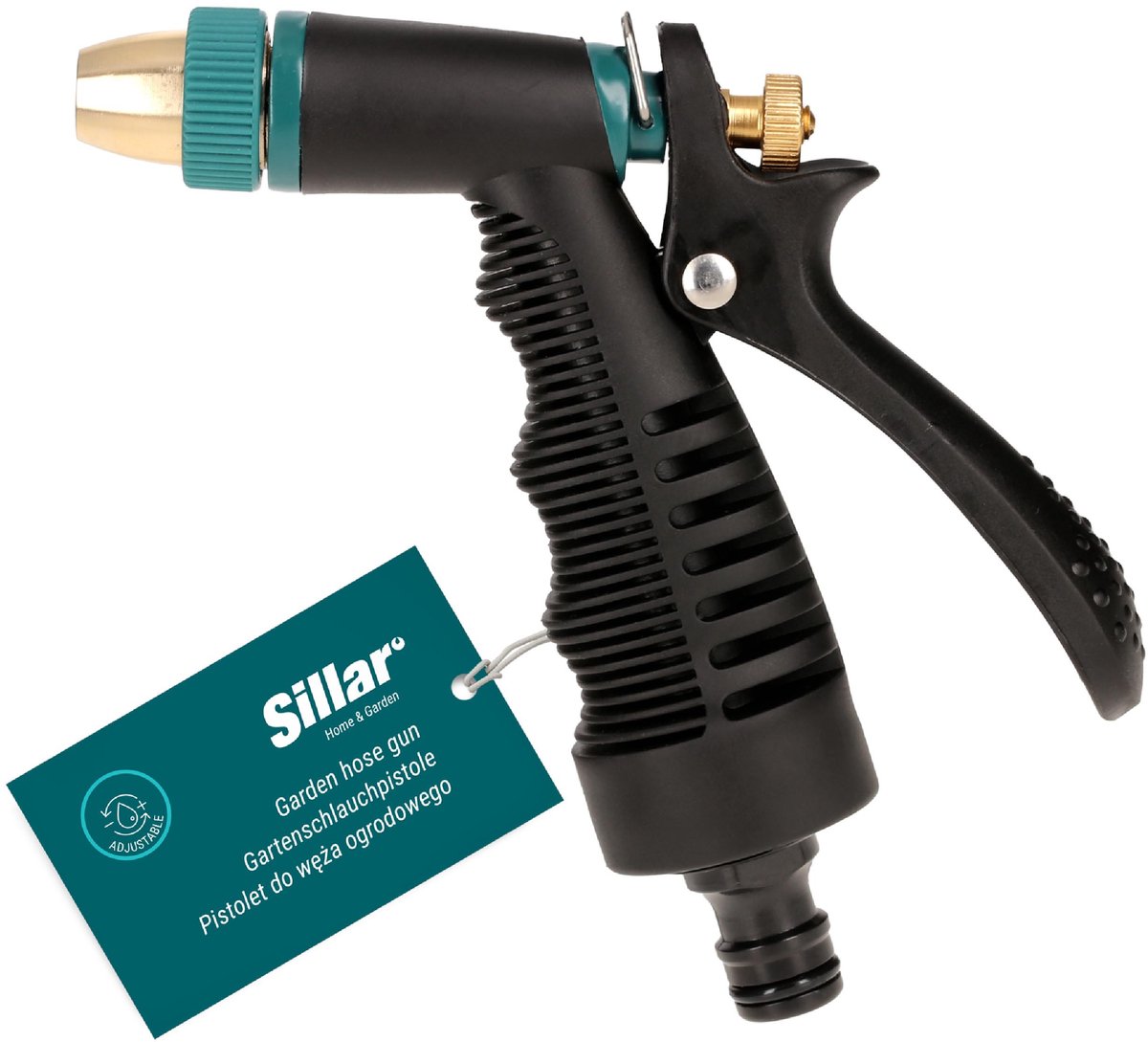 Sillar Sproeipistool - Tuinsproeier met messing sproeikop - Regelbare waterstraal - voor besproeiing, sproeien