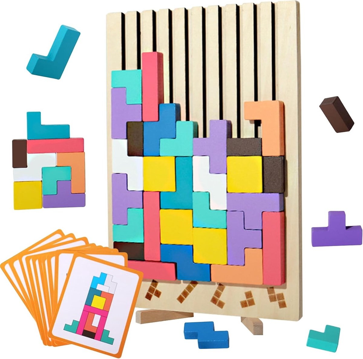 Houten 3D Puzzel Speelgoed Stapelbaar Montessori Blokspel met Uitdaging Kaarten