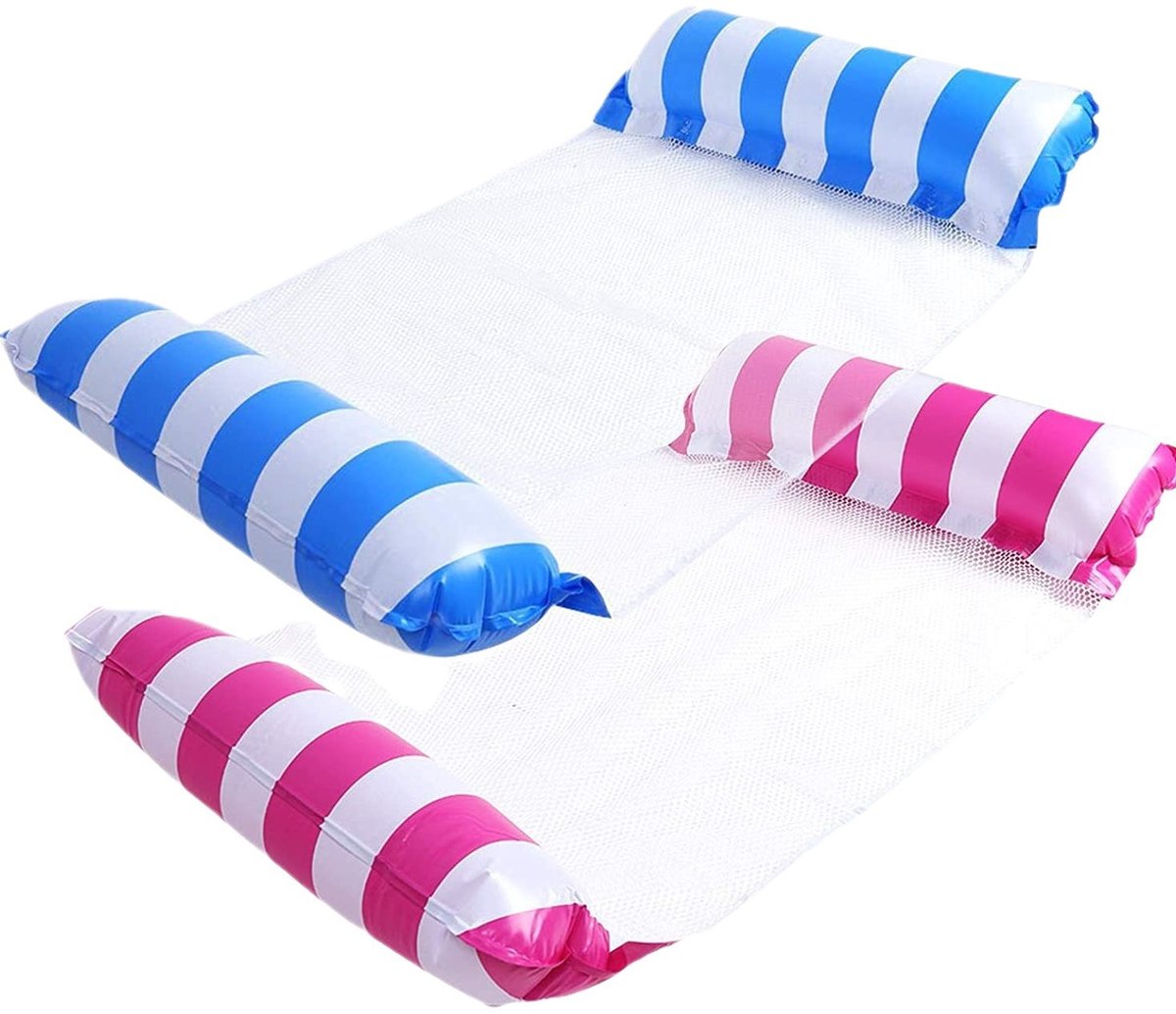 2-delige waterhangmat - luchtmatras zwembad volwassenen - luchtmatras zwembad - luchtmatras - Opblaasbare zwembadmat - Drijvende mat - 125×70cm - Blauw/Roze - PVC
