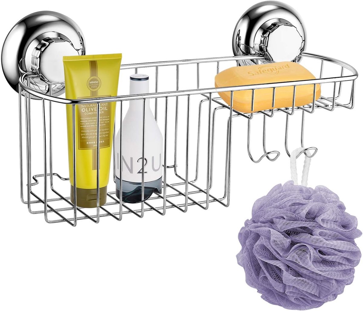 SnelShoppen - Multifunctionele Zuignap Mand Zonder Boren - RVS Anti-Roest - Voor Badkamer en Keuken - Maximaal 20 lbs Draagkracht