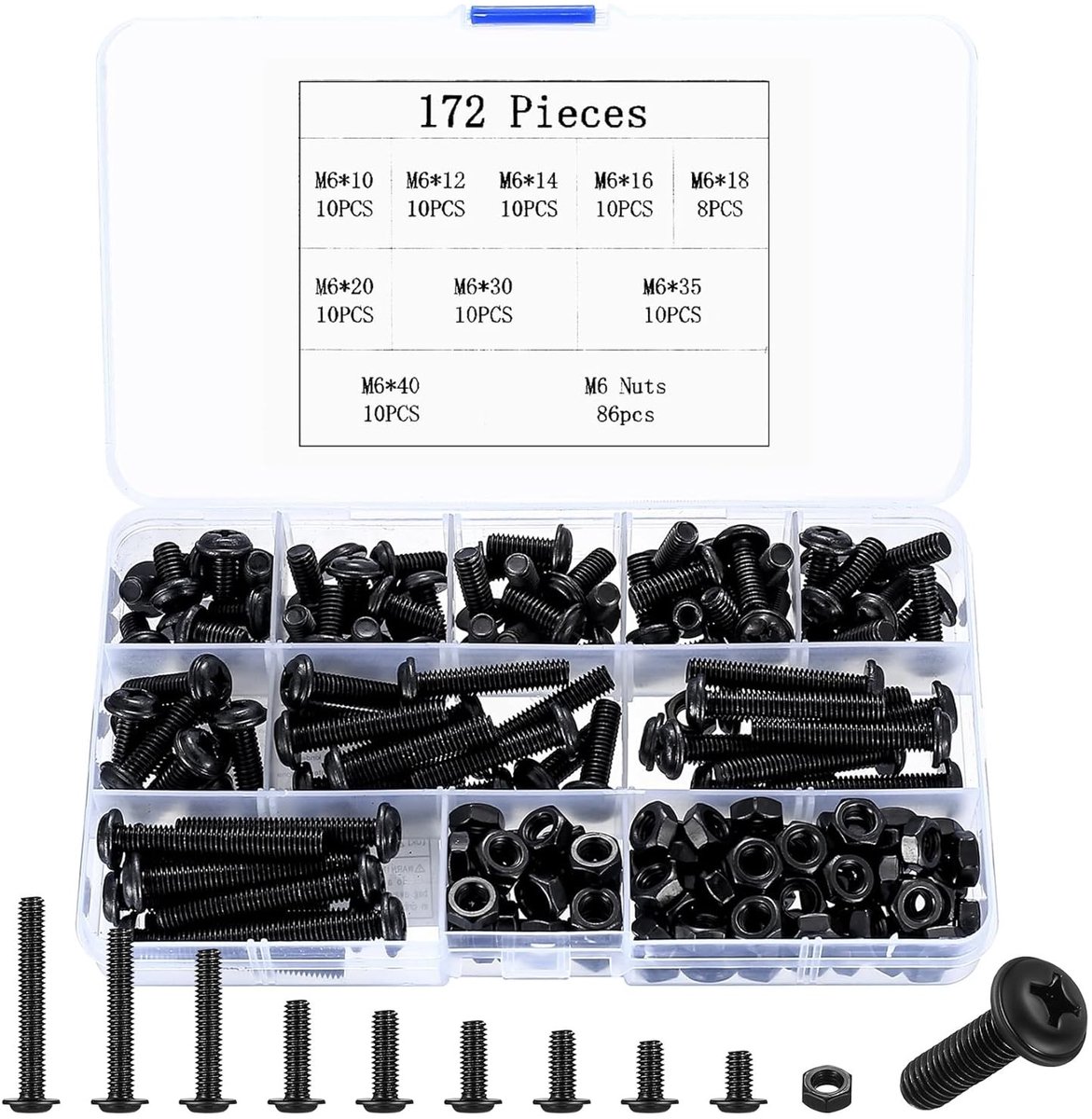 M6 Schroevenset 172 stuks - Assortiment Lenskopschroeven en Moeren voor Meubel- en Machinebouw