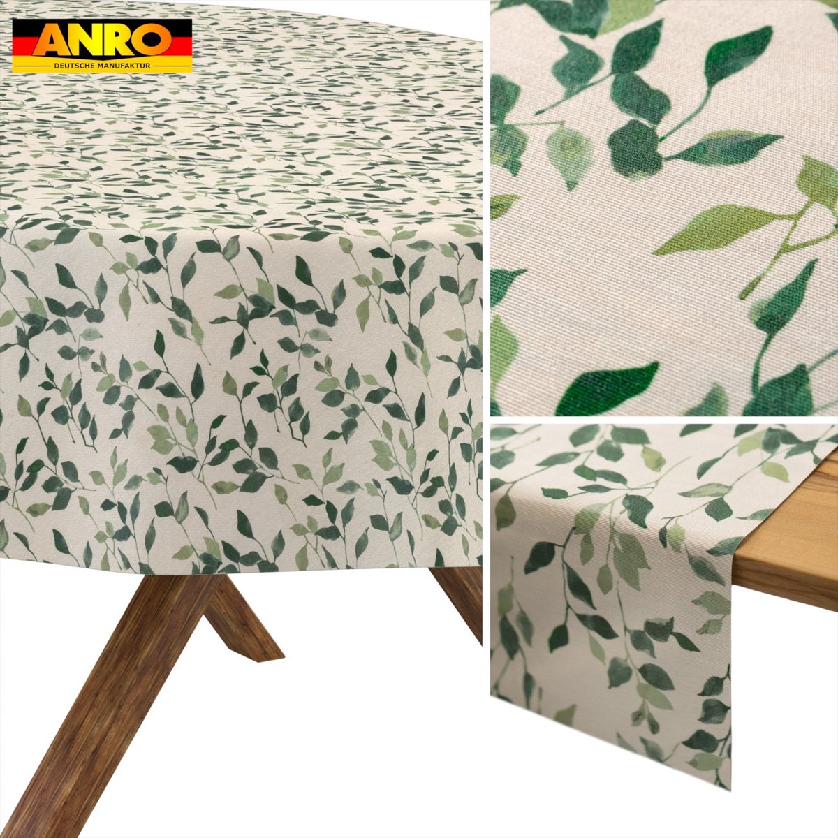 ANRO Tafelkleed Ranken Groen Ovaal 240x140cm Rechte rand Afwasbaar Waterafstotend Binnen & Buiten