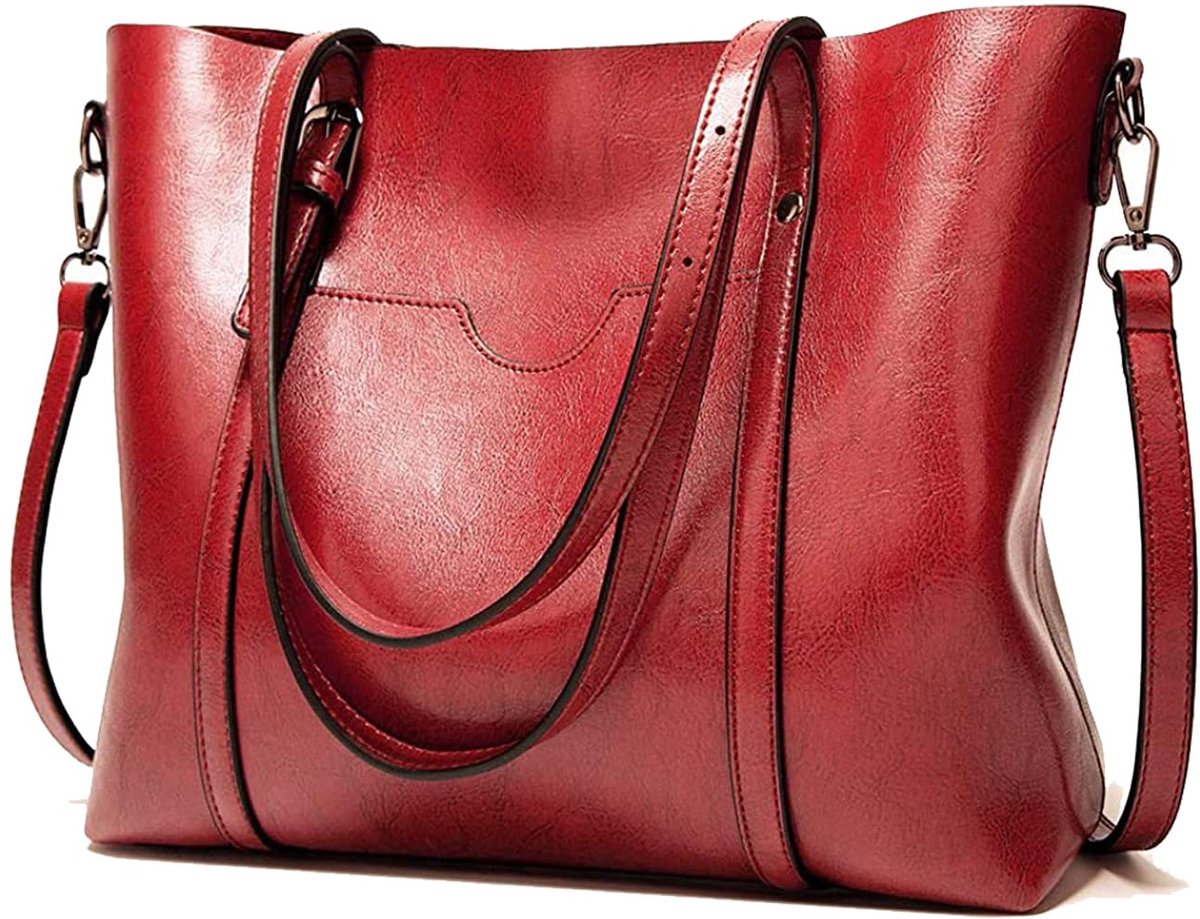 SnelShoppen - Dames Handtassen Zacht Leer Retro Vintage Shopper Schouder Cross-Body 13 inches Grote Capaciteit Casual Tassen