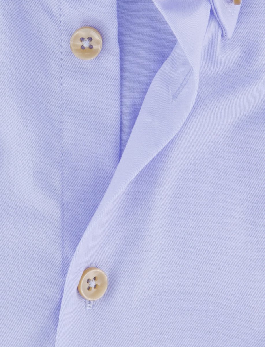 katoenen Ledub overhemd korte mouw blauw effen normale fit