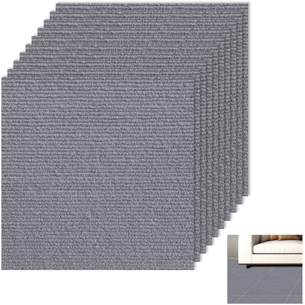 SnelShoppen - Pack van 10 Tapijttegels, Zelfklevende Matten 40 x 40 cm, Tapijttegels 1.6 m², Voor Kantoor, Hotel, Thuis, Slaapkamer, Lichtgrijs