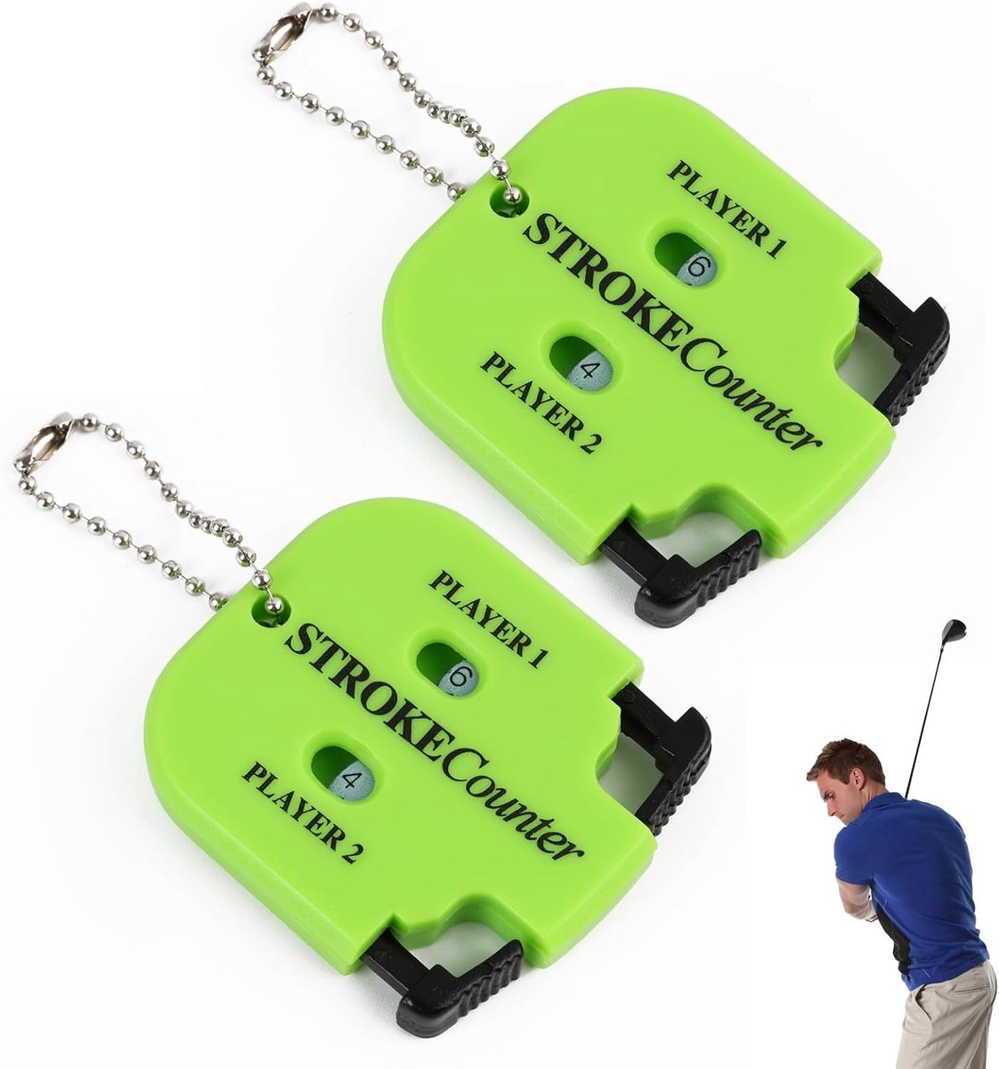 Heavy Duty ABS Golf Score Counter voor 2 Spelers - Mini Scoreteller met Sleutelhanger voor Diverse Wedstrijden en Spellen, Perfect voor Golfliefhebbers en Spelletjesavonden