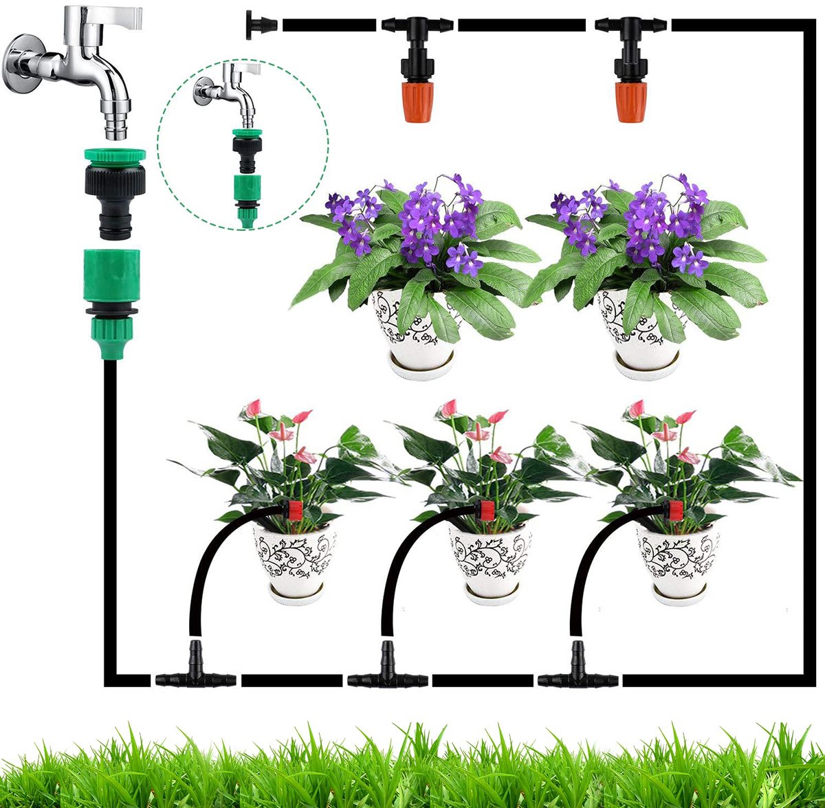 SnelShoppen - Irrigatiesysteem voor de tuin 40m - Micro druppelirrigatie set - Automatische sproeier - Druppelbewateringsset voor bloembed, terrasplan