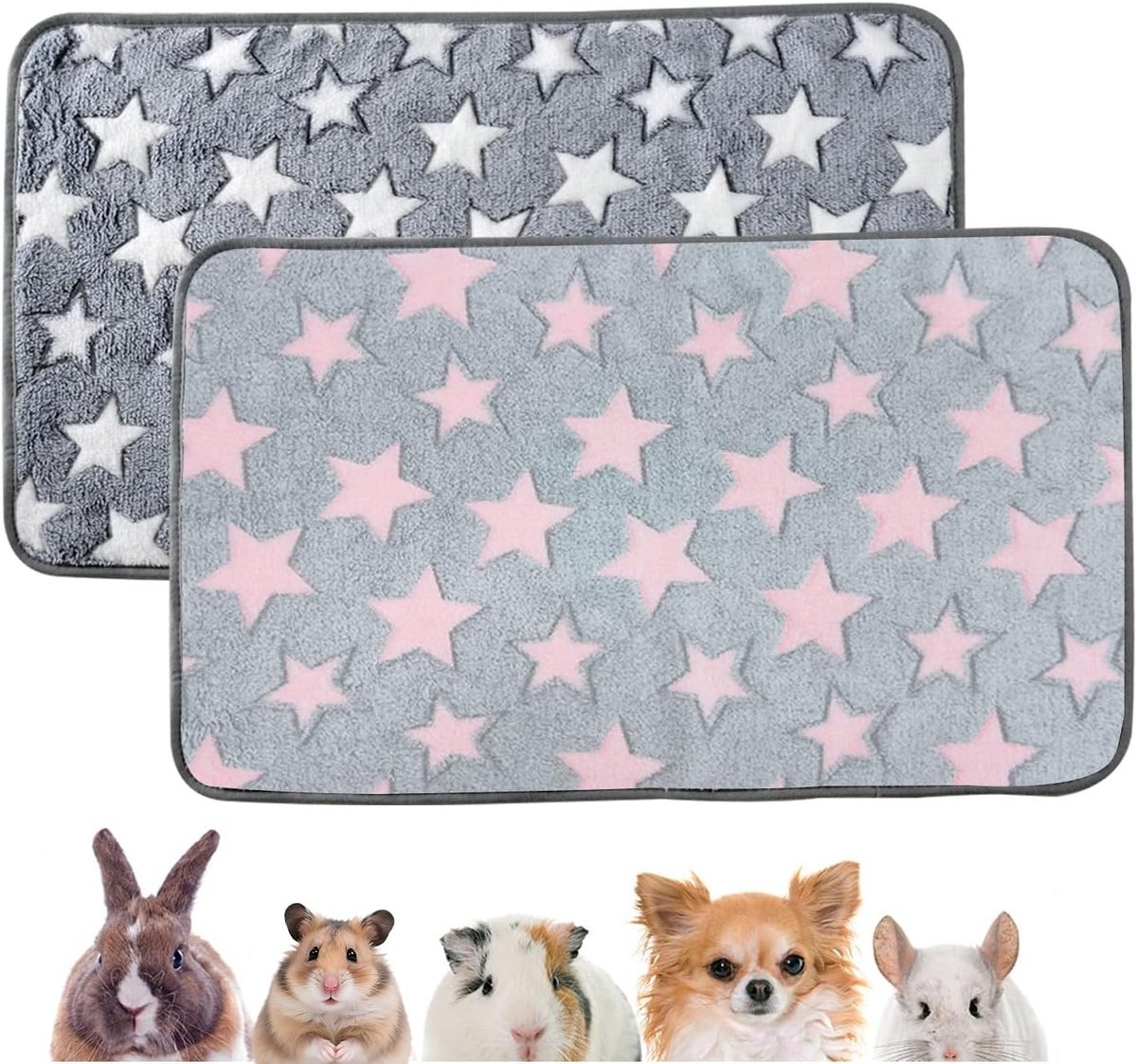Wasbare en Herbruikbare Matten voor Cavia's, Konijnen en Kleine Dieren – Absorberende Bodembedekking (Grijs + Roze, 40 x 60 cm)