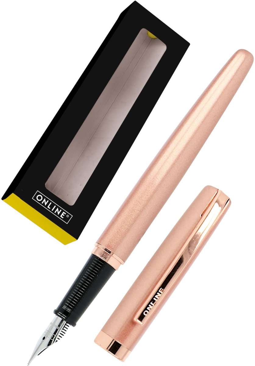 SnelShoppen - Eleganza Vulpen Roségoud Metalen Design M Pendikte Inclusief Inktcartridge Blauw - Perfecte Schrijfervaring voor Thuis en Kantoor