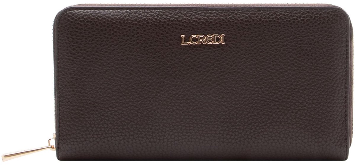 L.CREDI portemonnee Perla Zip Around Wallet Chocolate donkerbruin
