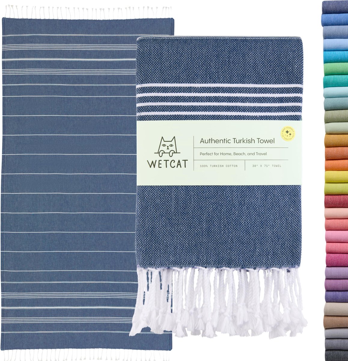 SnelShoppen - Extra Groot Turkse Strandlaken 38 x 71 cm, Zandvrij, Sneldrogend, 100% Katoen, Donkerblauw, Ideaal voor Strand, Camping en Reizen