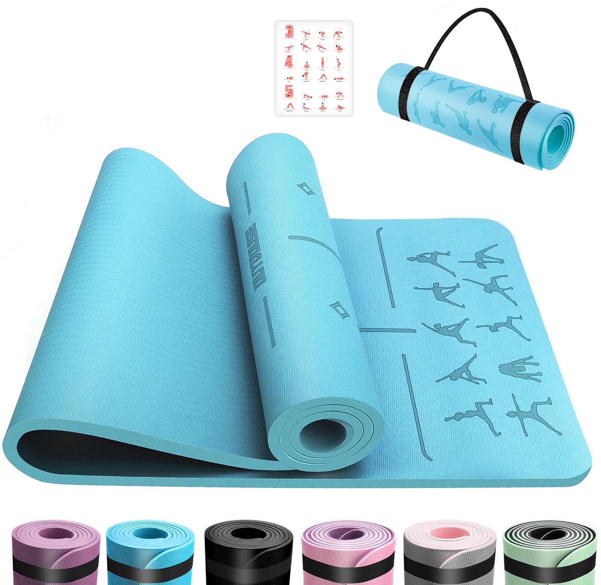 SnelShoppen - Gymnastiekmat TPE Extra Dik Antislip Yoga Pilates Aerobic Meditatie Fitnessmat 183 x 61 cm met Draagriem en Tas - Huidvriendelijk en Per