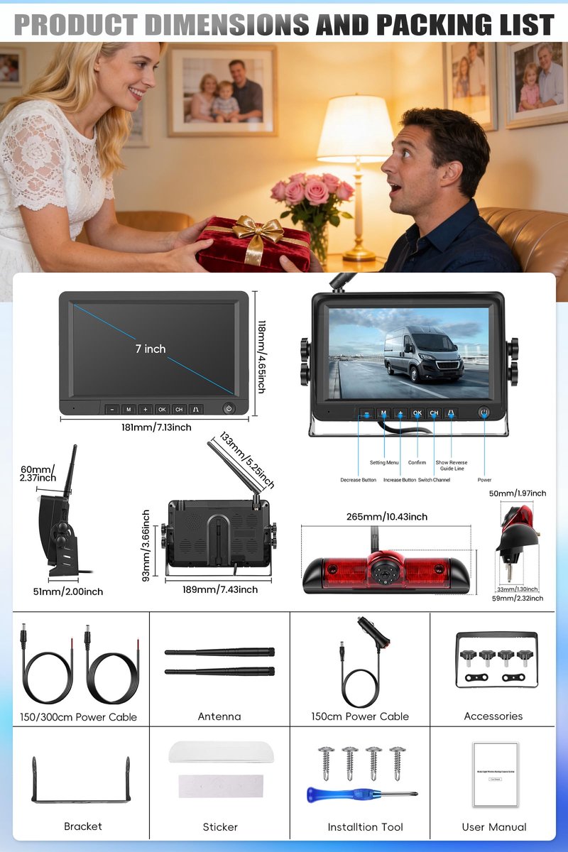 SnelShoppen - Draadloze Nachtzicht Achteruitrijcamera voor Fiat Ducato, Peugeot Boxer, Citroën Jumper 2006-2017 met 7" HD IPS Monitor, IP68 Waterdicht