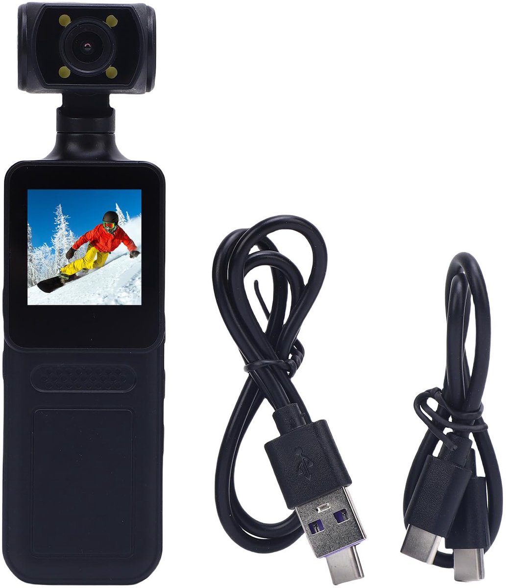SnelShoppen - Yanmis 4K Lichaamscamera met HD WiFi, 180 Graden Roterende Lens en 1,3 Inch Scherm voor Buitensport, Reizen, Avontuur en Outdoor Activit