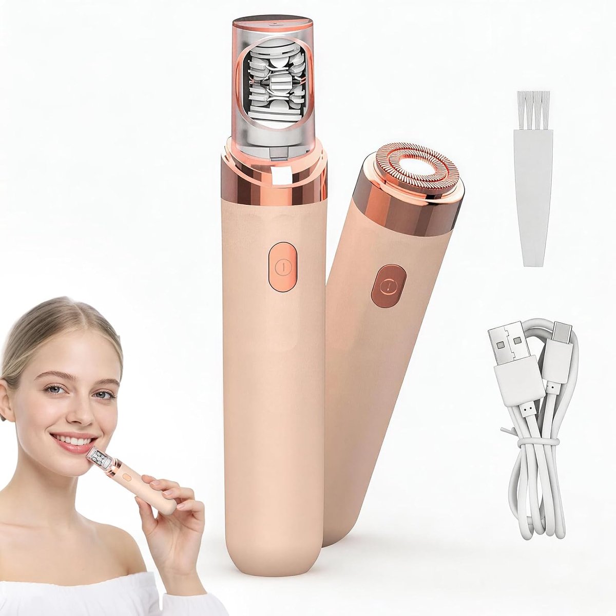 2-in-1 gezichts- en lichaamshaarverwijderaar, milde ontharing, USB oplaadbaar, LED-lampje, draagbaar - roze