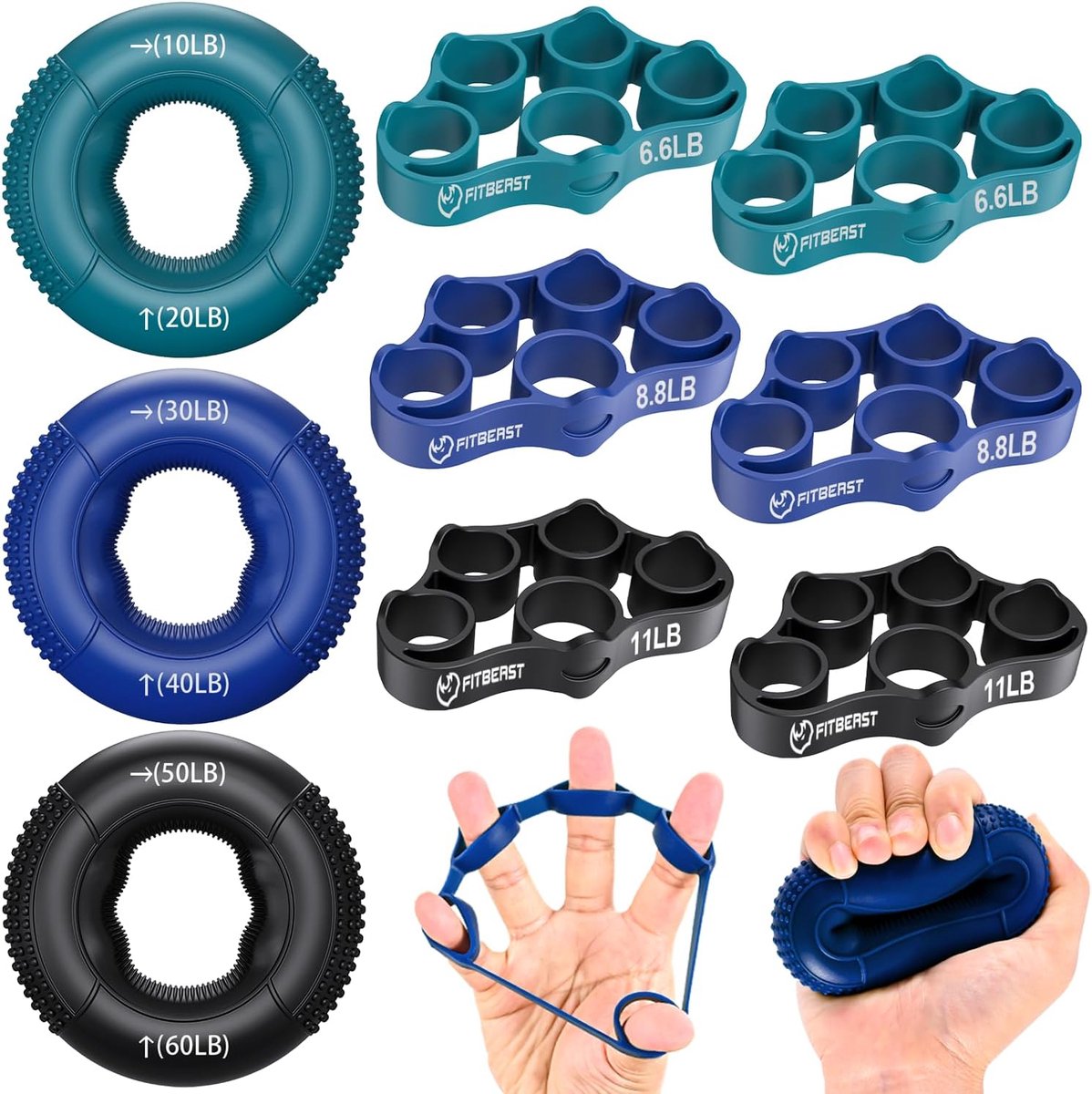 SnelShoppen - Grip-krachttrainer Vingertrainer Onderarmversterker Set - 9-delige Handgreepversterker voor Krachttraining, Herstel en Verlichting - Ide