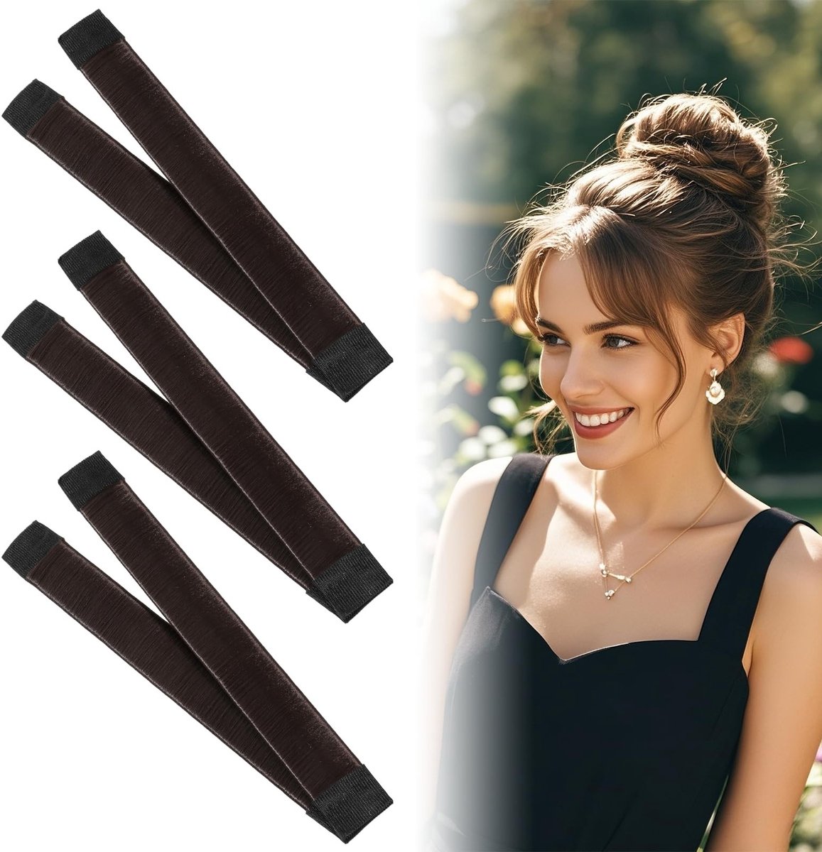 Dailygoods- Broodjesmaker Set - 3 Stuks - Donkerbruin - Synthetische Vezel - 21cm Lang - Professionele Haarbroodjes - Haarknotmaker