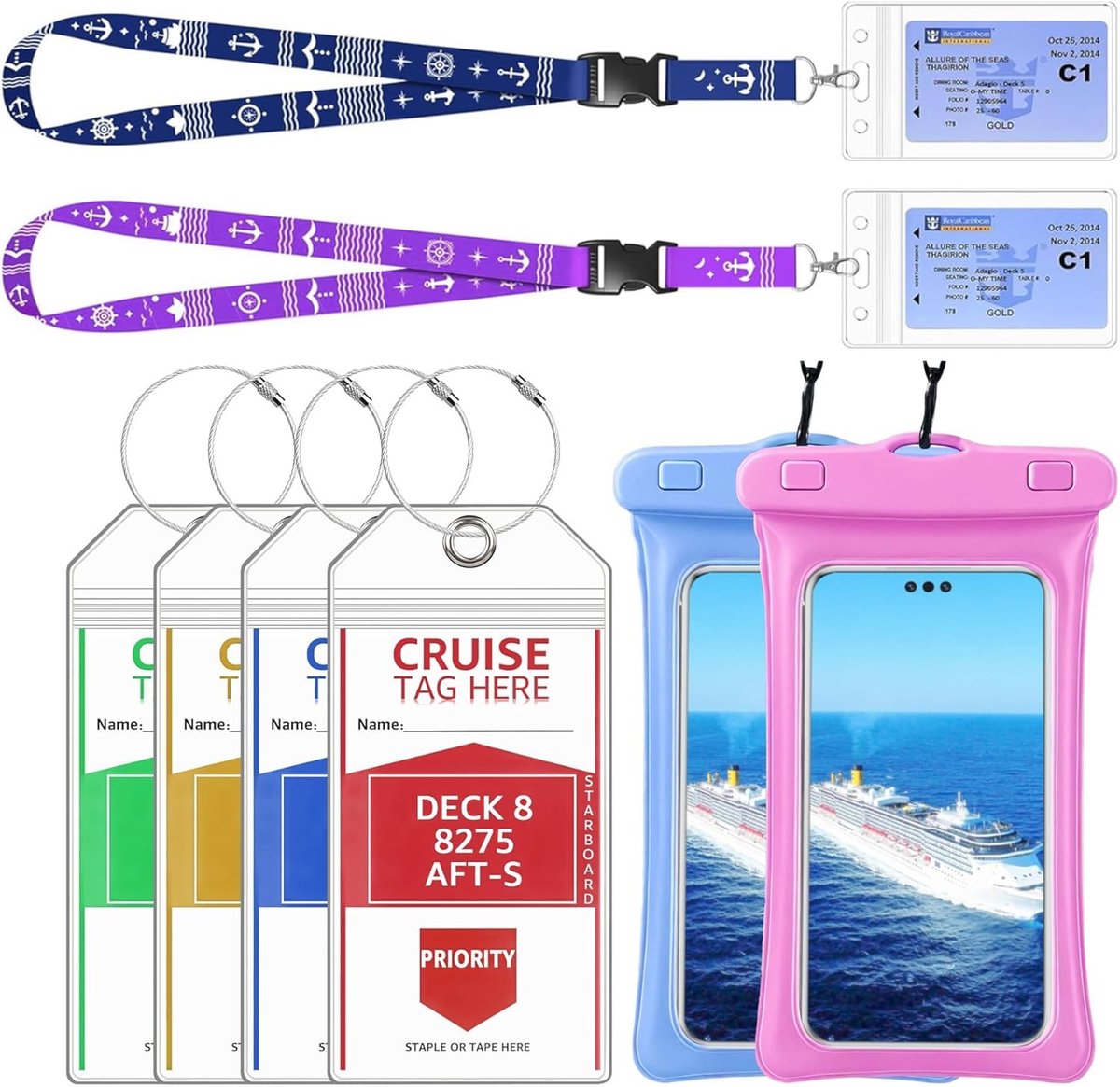 XXL Kofferlabel voor Cruises, Waterdichte Telefoonset en Instapkaart Houder, Reisaccessoires met ID Kaarthouder en Koord, Onmisbaar voor Jouw Volgende Avontuur