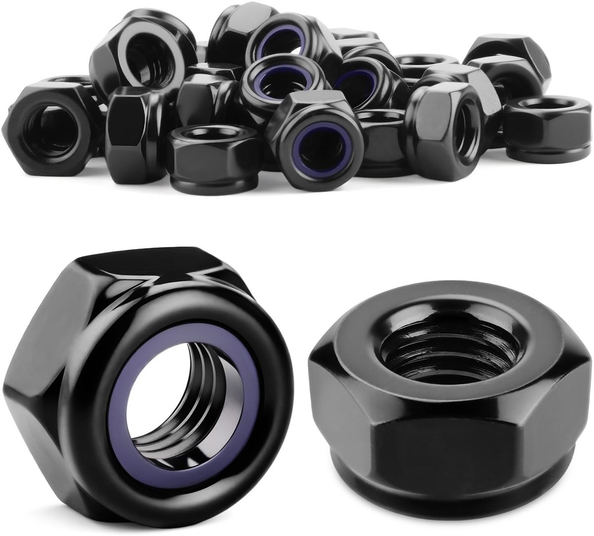 Dailygoods - Moeren M5 zeskantmoeren 15 stuks zelfborgende moeren DIN 985 koolstofstaal zwart borgmoer met nylon ring voor meubelmontage buiten tuin motorfiets zonnepanelen