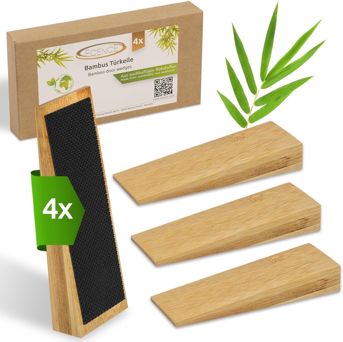 Thijox - 4x Bamboe Deurstopper met Rubber, Antislip Deurwiggen voor Binnendeuren, Stalen Deuren en Voordeuren, Ideaal voor Luchten en Post Halen