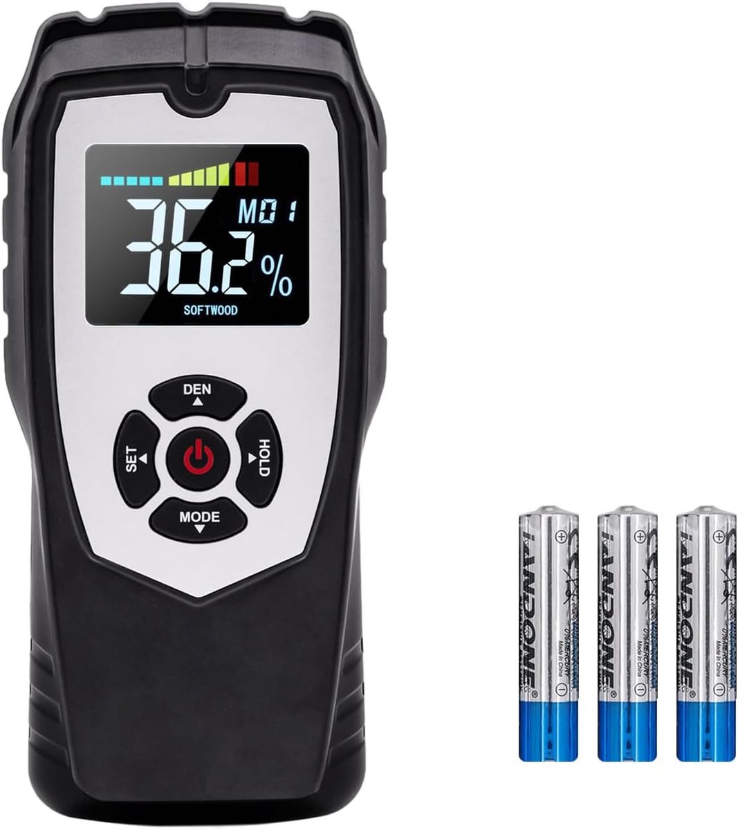 Thijox - Vochtmeter voor wanden, niet-destructieve vochtmeter voor muren, hout, pleisterwerk, metselwerk en beton, wandvochtmeter met 0-50mm analyse d