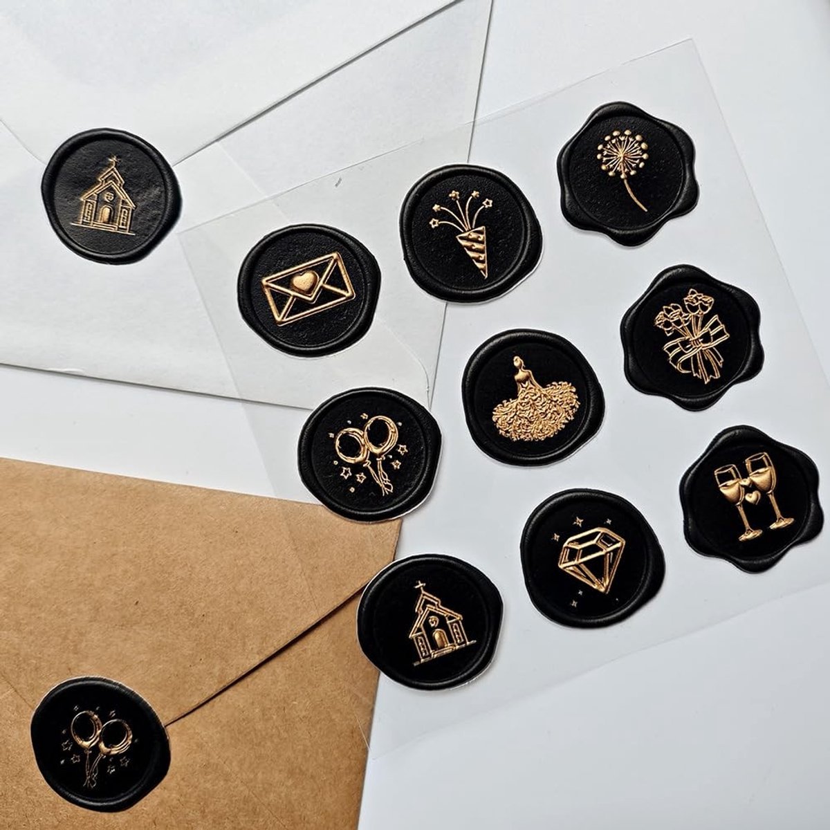 Dailygoods- Wax-zegelstickers zelfklevend - Bruiloftuitnodigingen - Geschenkverpakkingen - Knutselprojecten - Luxe afwerking - Eenvoudig gebruik