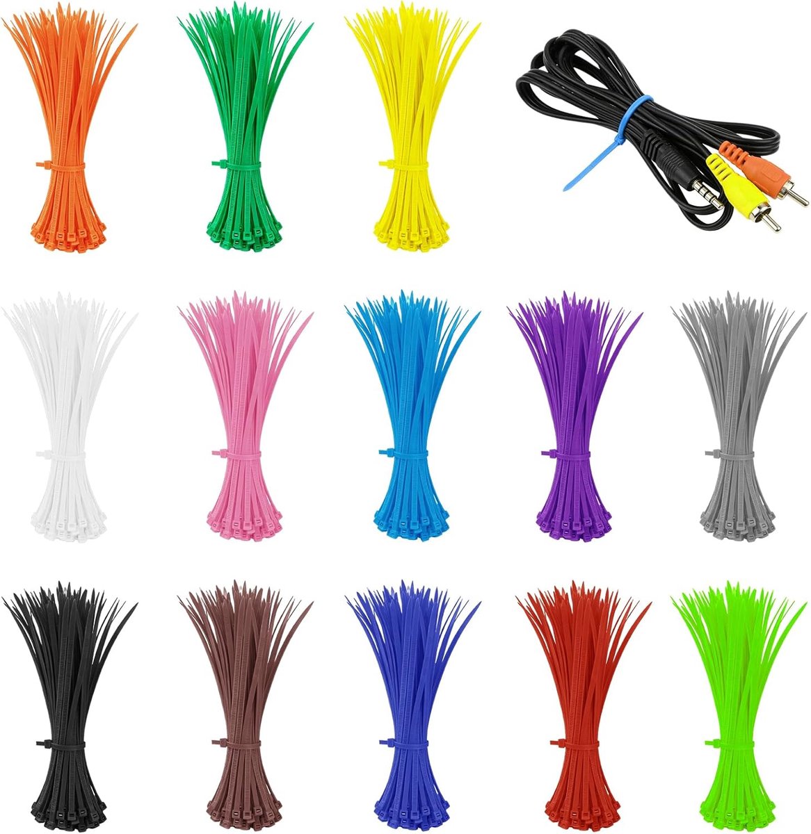 SnelShoppen - 1300 stuks kleurrijke hersluitbare kabelbinders 3x100 mm, uv-bestendig nylon kabelbinderset voor huis, kantoor, tuin, werkplaats en gara