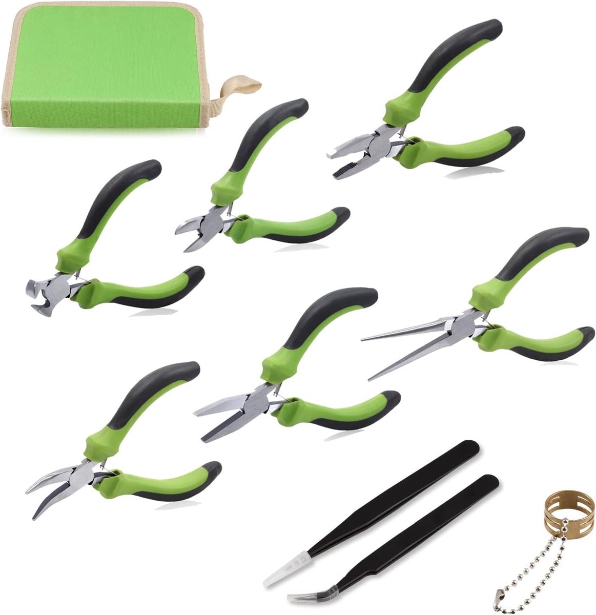 Thijox - Set van 6 Mini-Tangen met Etui - Kniptang, Gebogen Kniptang, Lineman-Tang, Lange Snaveltang - Hoog Koolstofstaal - Handgereedschap voor Knuts