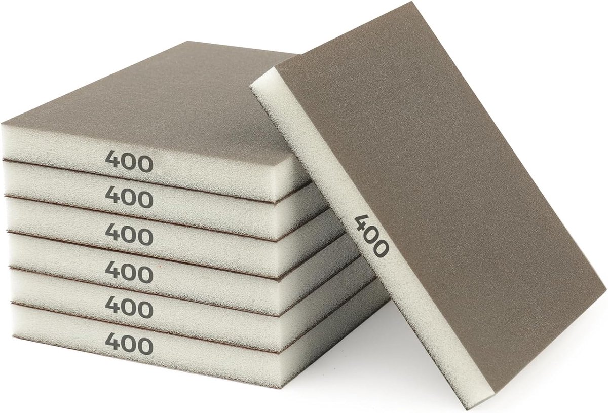Thijox - 6 stuks schuursponzen 400 korrels, schuurpads voor metaal, hout en auto polijsten, bruin aluminiumoxide, 120x100x7 mm, nat of droog gebruik