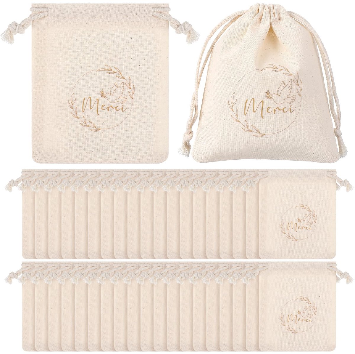 Dailygoods- Cadeauzakjes 40 Stuks - Geschenktas voor Bruiloft - Bedankjeszakjes - Bewaarzakjes voor Verjaardagen - Katoenen Zakjes 10 x 12 cm - Vredesduif Design - Geschenkzakjes
