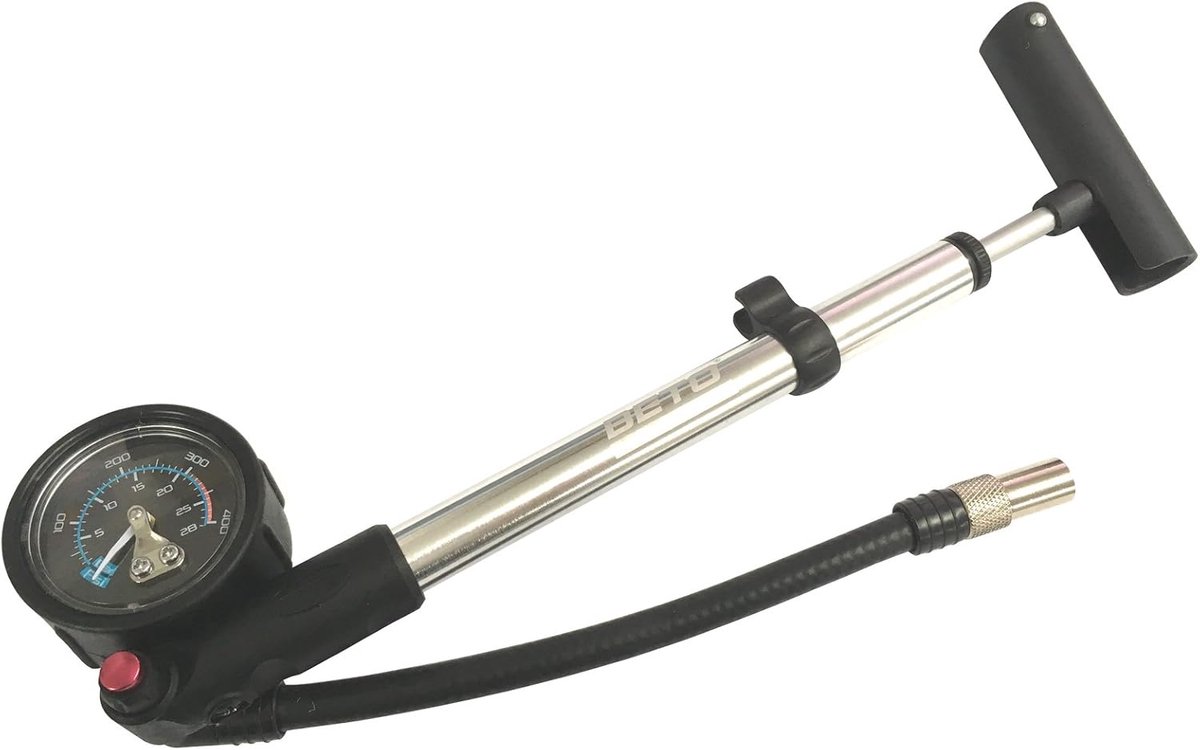 SnelShoppen - Fietspomp met Meter - Aluminium Stootpomp voor Fiets - 20 Bar / 300 PSI - Zilver - Ideaal voor Thuis en Onderweg