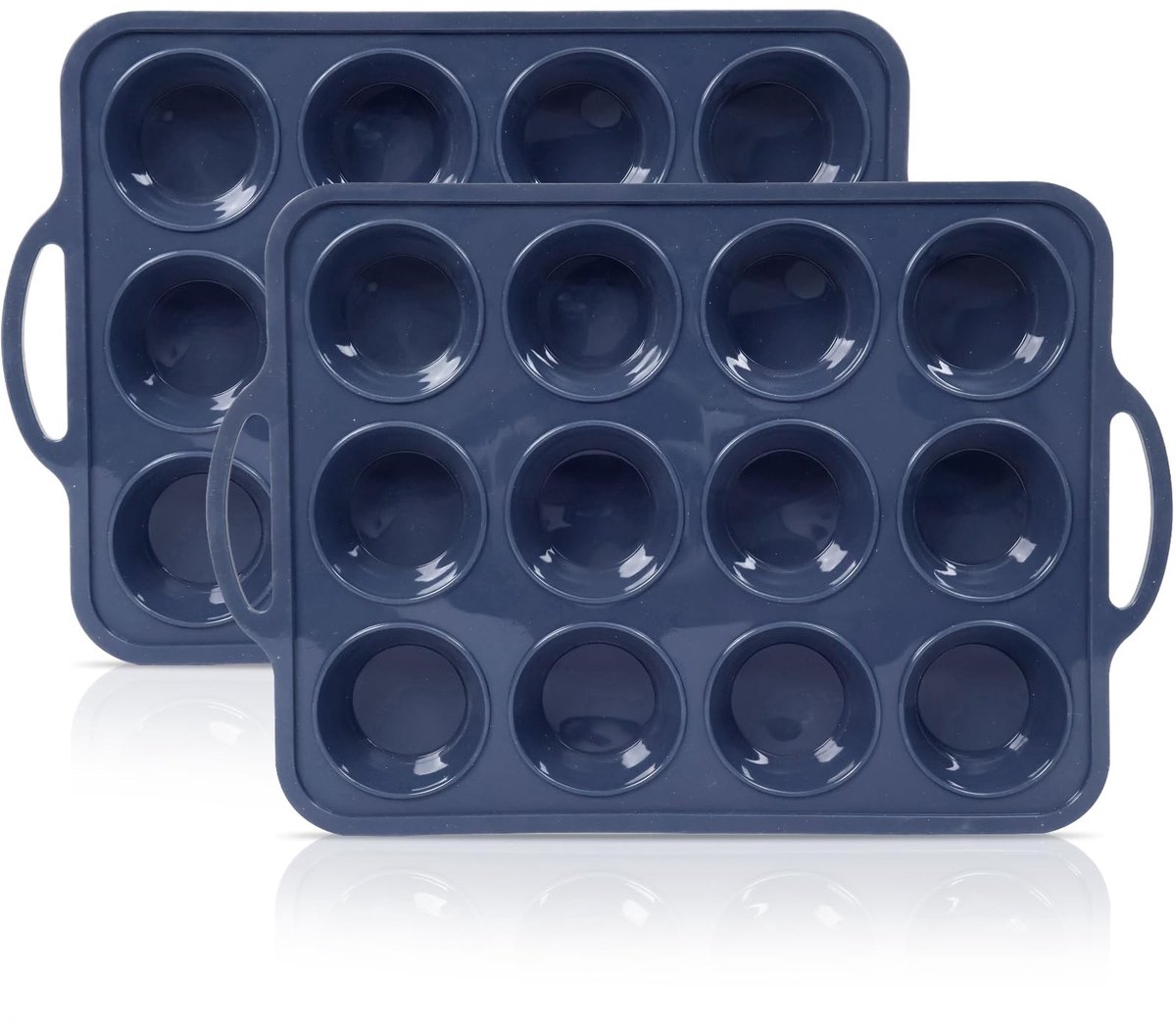 Dailygoods - SUPER KITCHEN 2 stuks 12 kopjes normale grootte siliconen muffinbakjes met metalen frame, siliconen cupcake lade met handvat, anti-aanbak Yorkshire Pudding lade, siliconen muffinvormen voor bakken,
