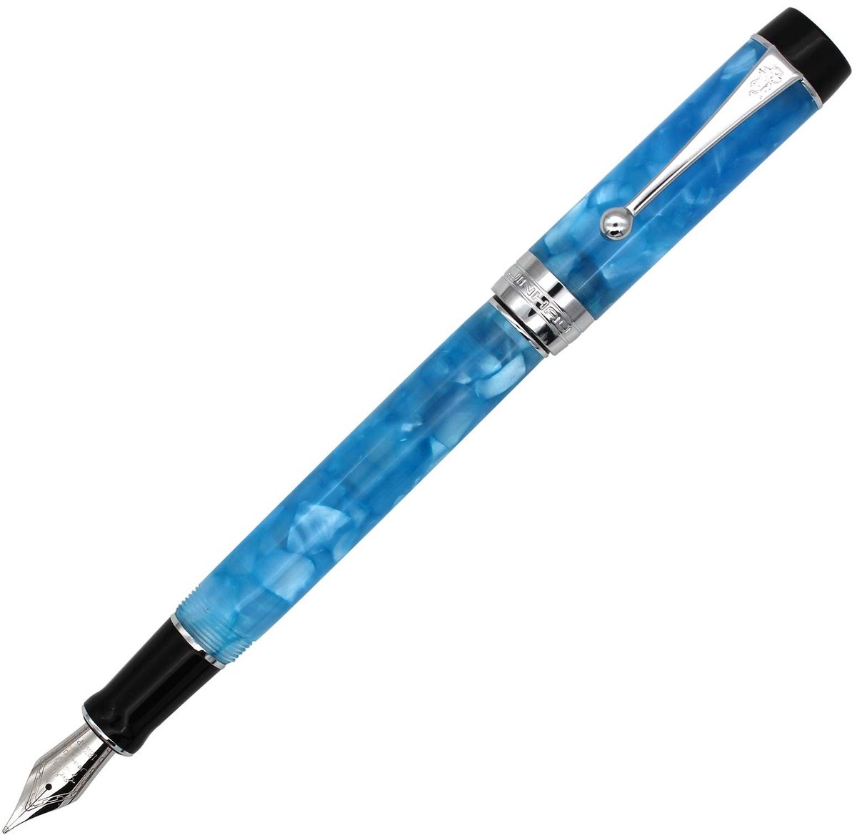 Dailygoods - Celluloid Vulpen met Converter - Medium Penpunt en Schroefdop in Blauw