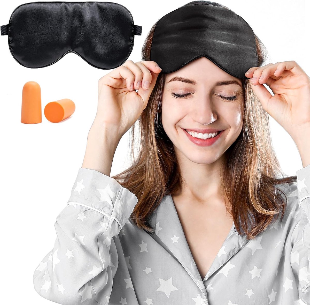 SnelShoppen - Zijden Slaapmasker, 100% Natuurlijke Mulberry Zijde, Comfortabel en Ademend, Verstelbare Band, Ideaal voor Thuis en Reizen, Zwart - 1 St
