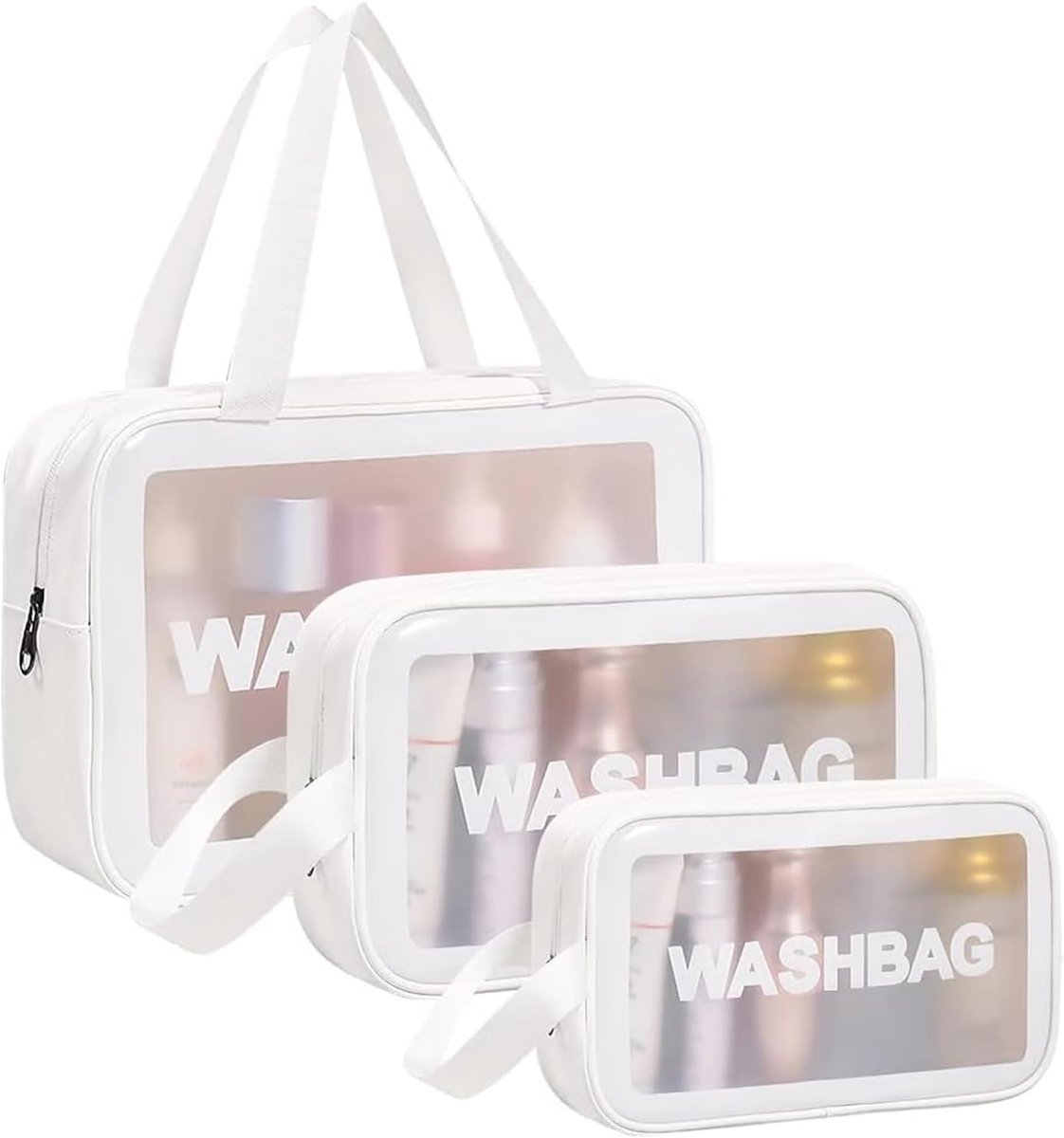 SnelShoppen - Transparante Toilettas Set van 3 - Waterdichte PVC Toilettassen - Portable PU Lederen Toilettas met Rits Handvat - Voor Reizen, Kantoor