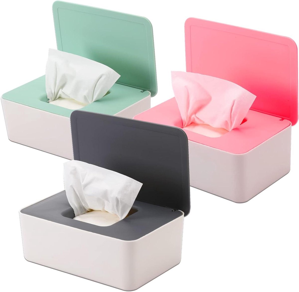 Babydoekjes Dispenser - Voordeelpakket 3 stuks - Doekjes Vers Houden - Goede Afsluiting - 100 Doekjes Capaciteit - Mix Kleuren