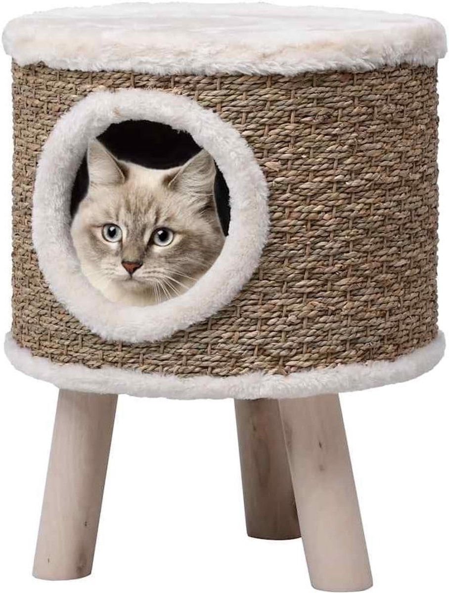Kattenhuis met poten - Kattenmand krabpaal - Spelen en rusten - Zachte pluche stof - 30 x 41 cm - Bruin