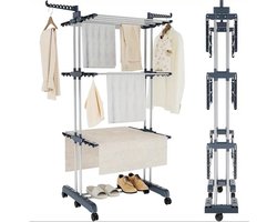 Droogrek Met 3 Niveaus - Opvouwbare Kledinghanger - Verrijdbaar Wasrek - Grote Droogruimte - Stevig Metaal Design