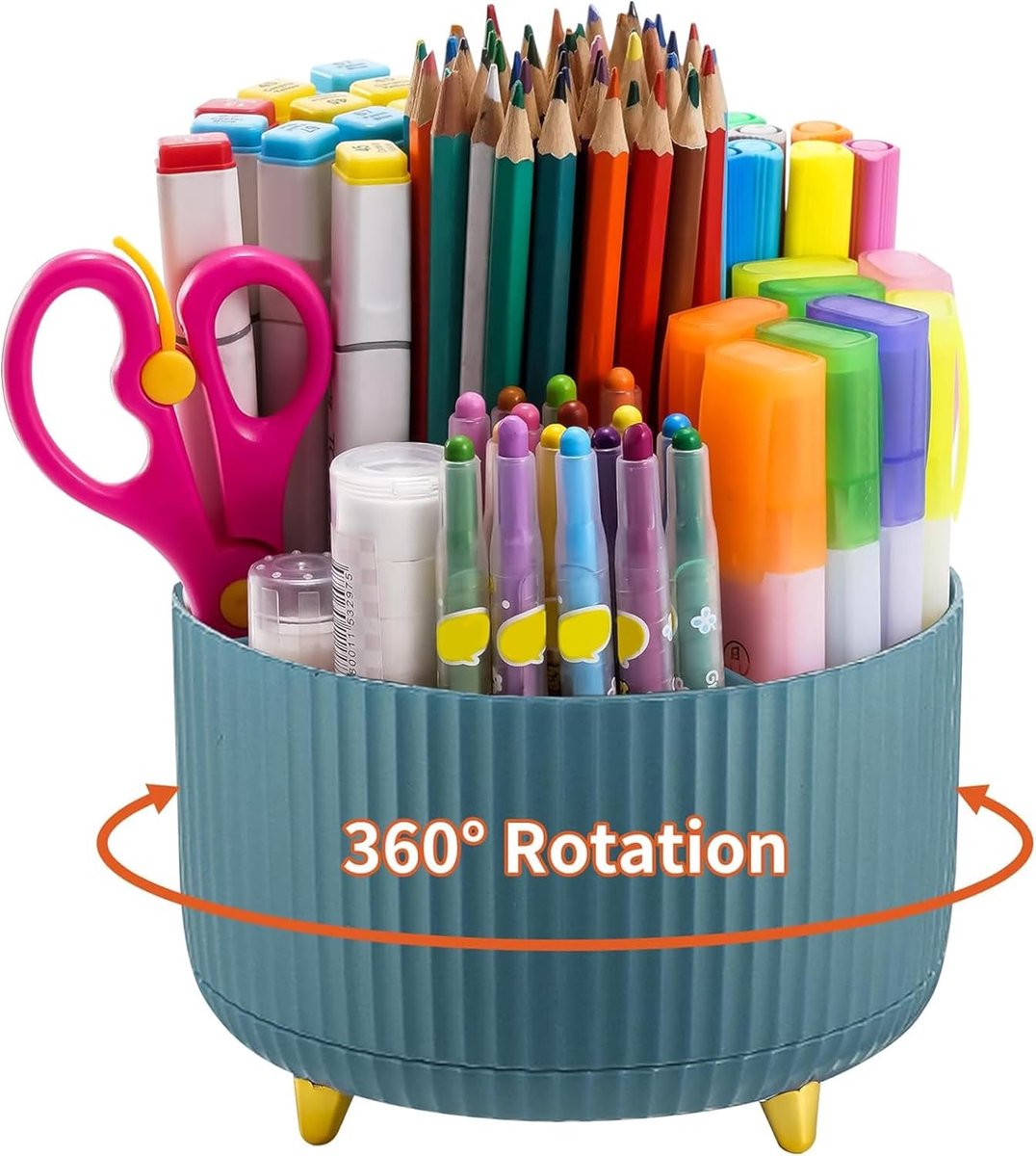 Thijox - Bureau Organizer met 360 Draaibare Penhouder, 5 Vakken, Donkergroen, Perfect voor Thuis en Kantoor, Pennenorganizer, Opbergaccessoires