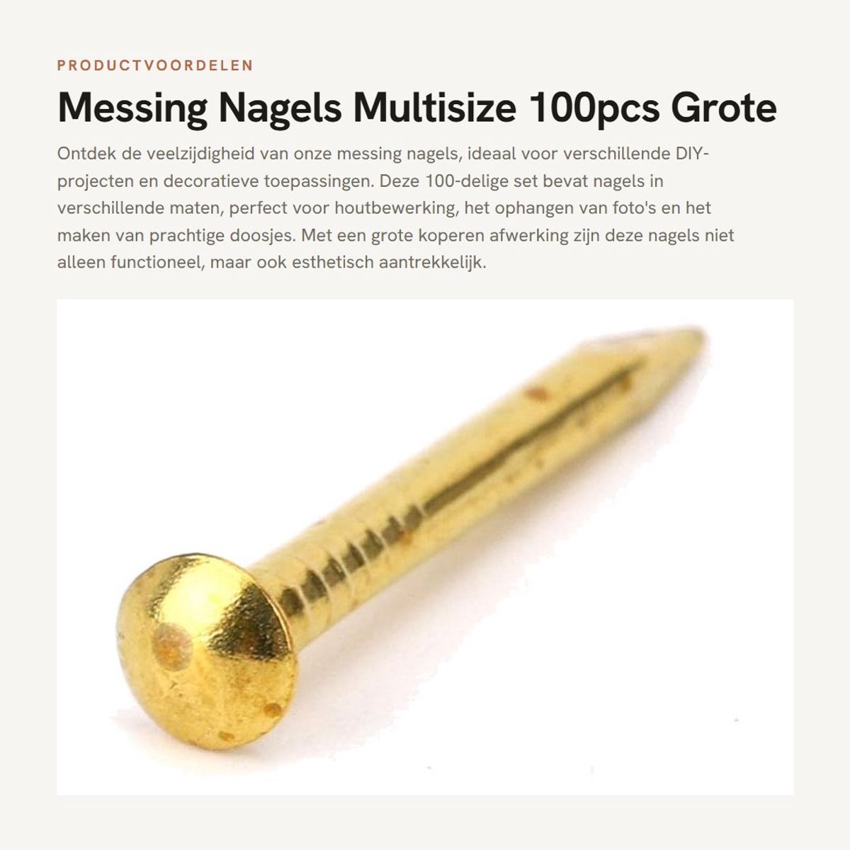 Inovra- Messing Nagels 100 Stuks - Ronde Kopnagels - Houtbevestiging - Decoratieve Accessoires - DIY Projecten - Diverse Lengtes (10/15/18/22 mm)
